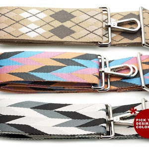 2inch Wide Shoulder Strap Flamestitch Pattern Adjustable Bag Handle Crossbody Nylon Belt Replacement