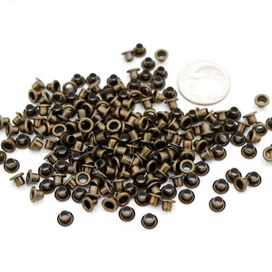 2mm 3mm Tiny Eyelets Self Backing for Bead Cores, Clothes, Leather, Paper label 200 pack Antique Brass