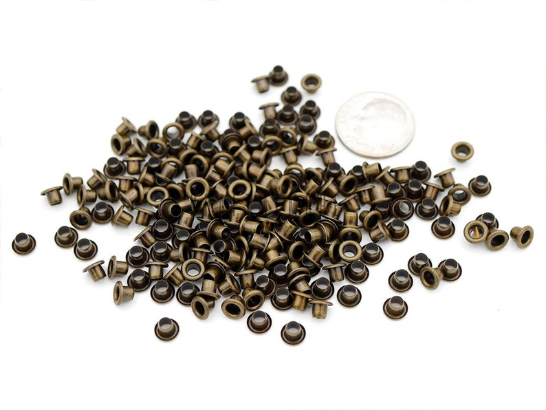 2mm 3mm Tiny Eyelets Self Backing for Bead Cores, Clothes, Leather, Paper label 200 pack Antique Brass