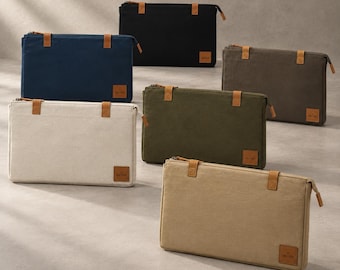 Padded 13-Inch Canvas Laptop Sleeve for MacBook Pro, MacBook Air & PC | 7 mm Cushioning, Soft Suede-Like Lining, Full-Grain Leather Details