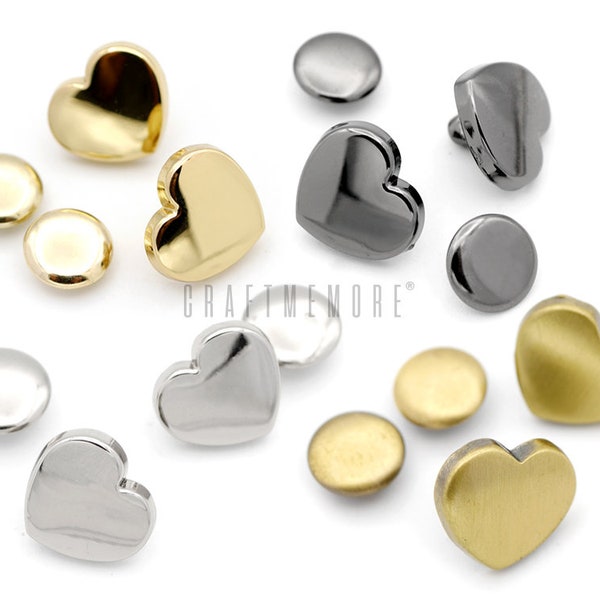 Heart Rivet 12mm Rapid Rivet Studs Metal Heart Shape Decorative Leather Rivet 10 pcs N-74