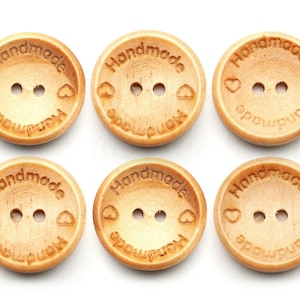 Wooden Buttons 2 Holes Round Wood Button for Garment Sewing DIY Crafts Hand Made With Love