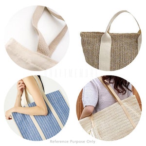 K&ouml;nnte beinhalten: Eine Auswahl an Tragetaschen mit Web- und Stoffdesigns. Die Taschen haben robuste Griffe und Riemen in neutralen Farbt&ouml;nen. Eine Tasche hat ein blau-wei&szlig;es Muster, w&auml;hrend andere eine nat&uuml;rliche Webstruktur aufweisen.