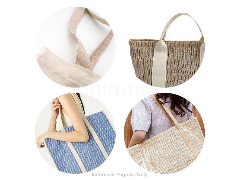 K&ouml;nnte beinhalten: Eine Auswahl an Tragetaschen mit Web- und Stoffdesigns. Die Taschen haben robuste Griffe und Riemen in neutralen Farbt&ouml;nen. Eine Tasche hat ein blau-wei&szlig;es Muster, w&auml;hrend andere eine nat&uuml;rliche Webstruktur aufweisen.
