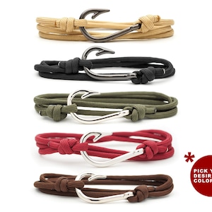 Fish Hook Pendant Bracelet - Made with 550 Military Paracord, Adjustable Bracelet & Anklet