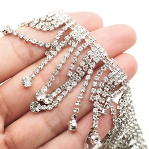 Clear Rhinestone  Fringe Trim Silver Tone, Crystal Trim, Rhinestone Chain, Cup Chain 1 Yard