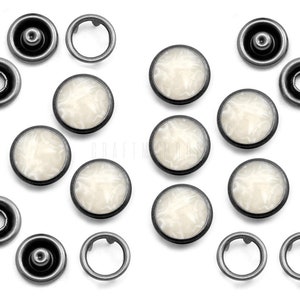 20 Sets 12mm Pearl Snaps Fasteners Pearl-Like Buttons for Western Shirt Clothes Washable Popper Studs White Marble Swirl