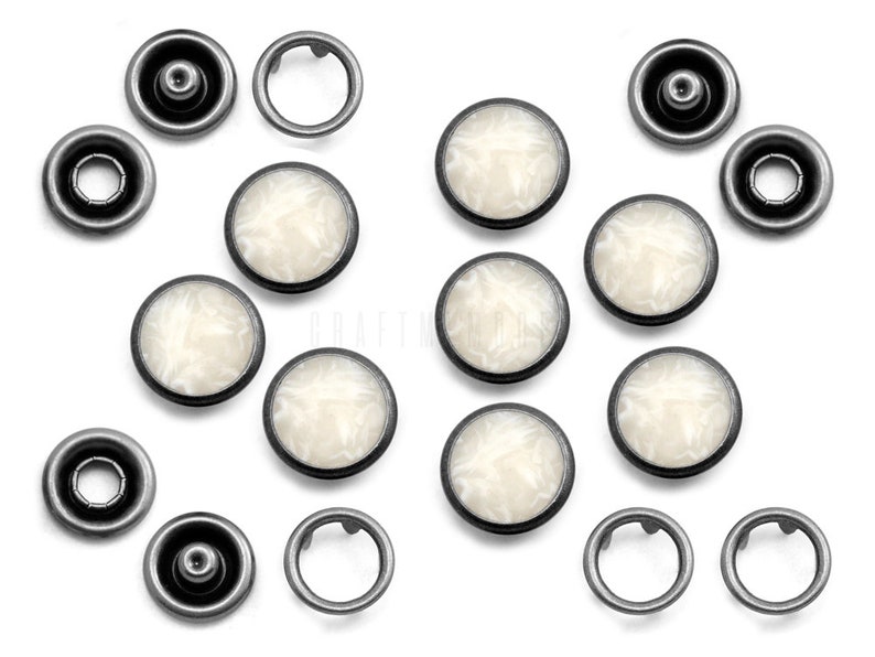 20 Sets 12mm Pearl Snaps Fasteners Pearl-Like Buttons for Western Shirt Clothes Washable Popper Studs White Marble Swirl