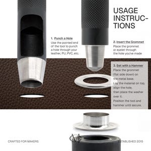 Grommet Tool Kit | 3/16", 1/4", 5/16" Eyelet Setting Tool with Hole Punch | 100 Silver Grommets image 2