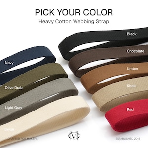 5Yards Heavy Cotton Webbing Strap 1" 1-1/4" 1-1/2" 2" – Thick Canvas Strap for Bag Making, Purse Strap, Camera Strap, DIY Craft Supply image 2