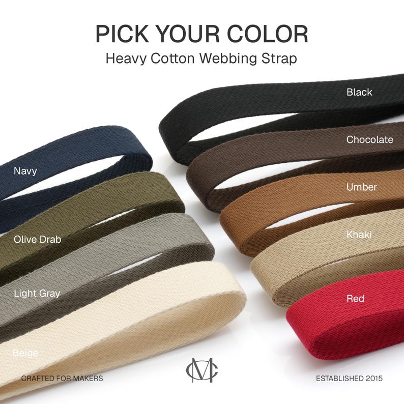 5Yards Heavy Cotton Webbing Strap 1" 1-1/4" 1-1/2" 2" – Thick Canvas Strap for Bag Making, Purse Strap, Camera Strap, DIY Craft Supply image 2