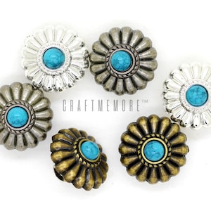 2pcs Mini Flower Navajo Conchos with Synthetic Turquoise Screw Back Wallet Decor