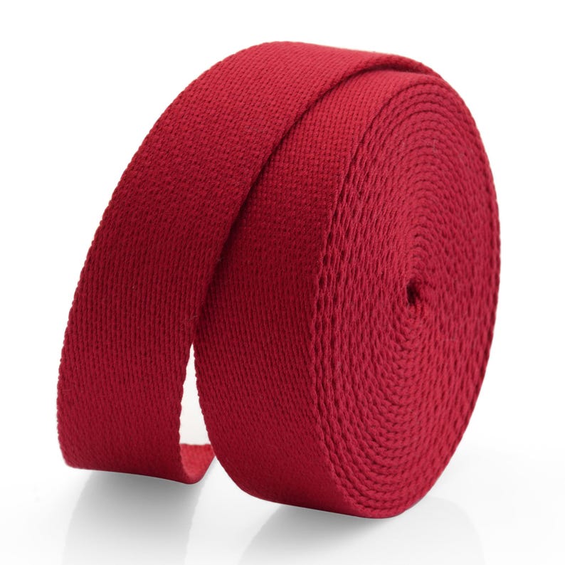 5Yards Heavy Cotton Webbing Strap 1" 1-1/4" 1-1/2" 2" – Thick Canvas Strap for Bag Making, Purse Strap, Camera Strap, DIY Craft Supply Red