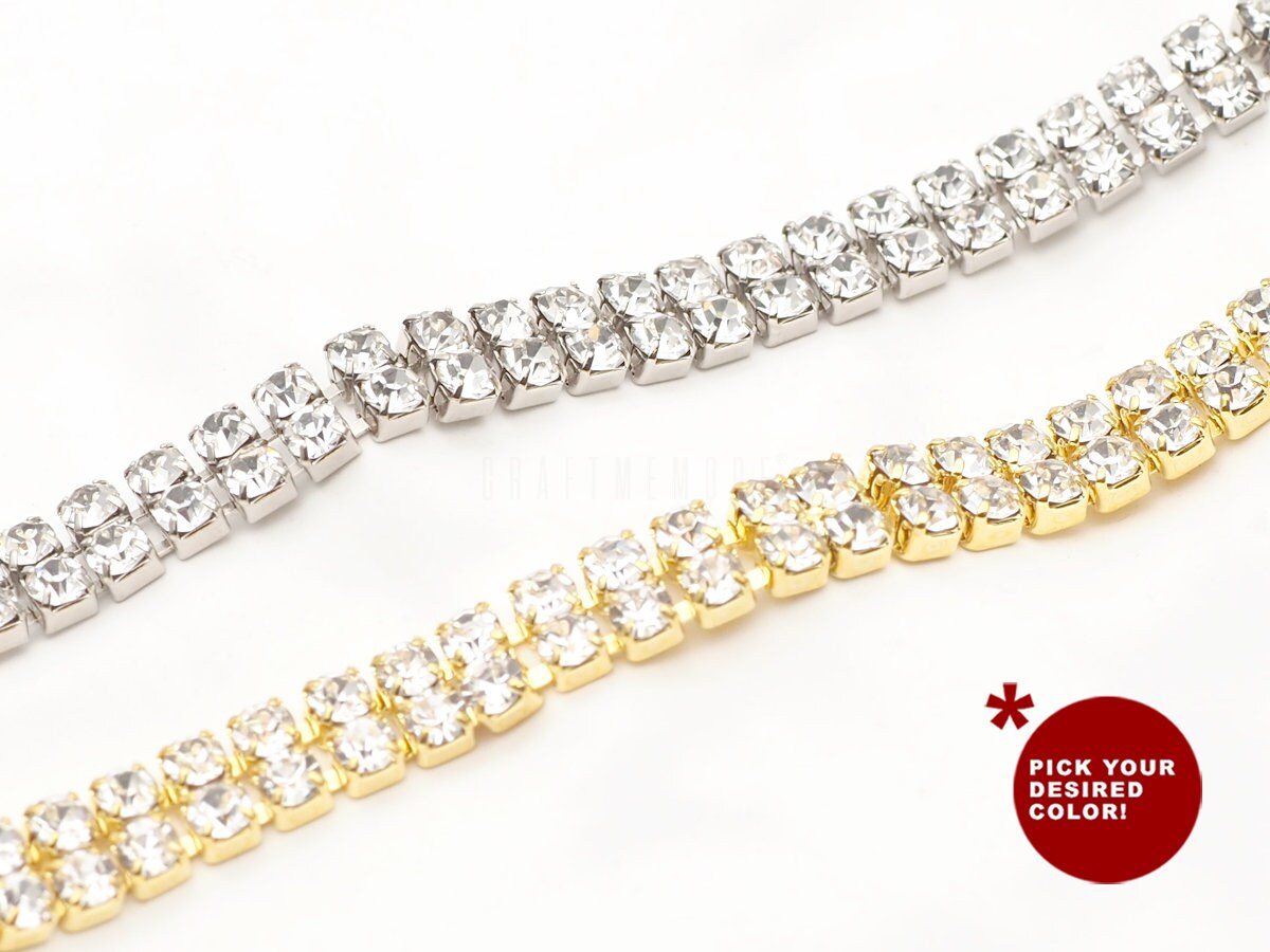 Double Row Rhinestone Chain 2 Rows Clear Rhinestone Trim Silver Gold Tone, Crystal Trim, Rhinestone ...