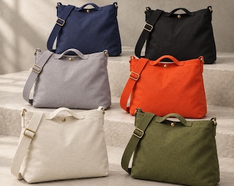 Relaxed Canvas Shoulder Bag, Large Everyday Crossbody Tote with Adjustable Strap and Inner Pockets D08