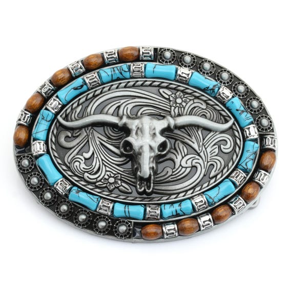 Western Cowgirl Belt Buckle Turquoise Wood Bead Inlay Zinc Alloy Amazon.com: Western Cowgirl Belt For Women Ladies Turquoise  main image 4