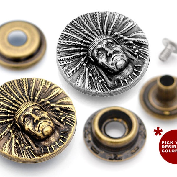 2sets 1-1 / 8inch Indian Coin Concho Snap Attaches Ring-Socket Snaps Bouton Wallet Fermeture décorative BRICOLAGE Artisanat en cuir