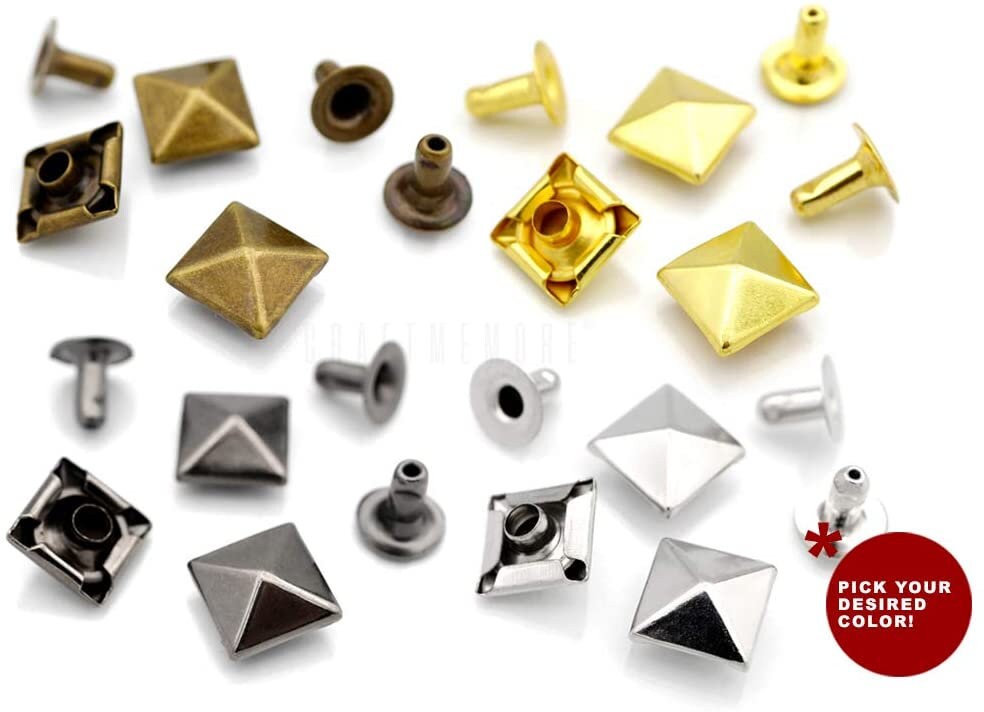 100pcs Gold Spike Rivets PYRAMID Rapid Rivet Studs Glam Rock Biker ...