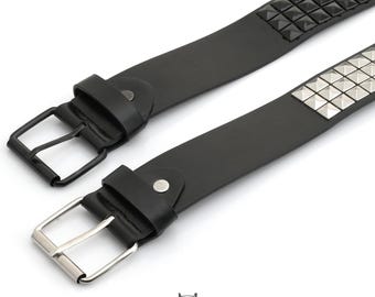 Studded Punk Belt – Pyramid Stud Faux Leather Belt in Black  display picture 1
