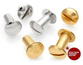 6pack 3/8" Chicago Screw Screwback Post Bolt Button Belt Stud Rivet Solid Brass Nail Rivet For Leather Work