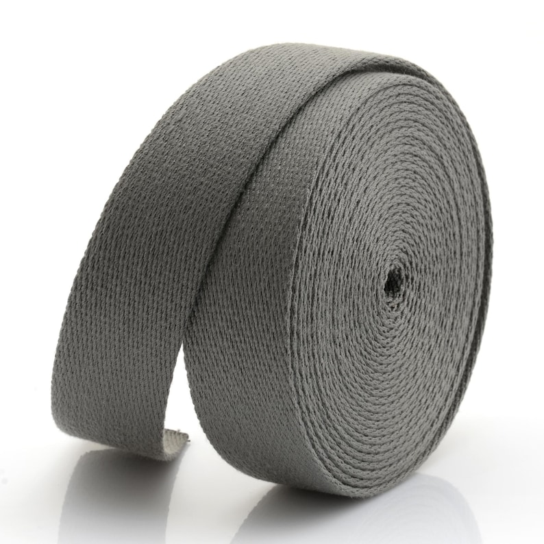 5Yards Heavy Cotton Webbing Strap 1" 1-1/4" 1-1/2" 2" – Thick Canvas Strap for Bag Making, Purse Strap, Camera Strap, DIY Craft Supply Gray