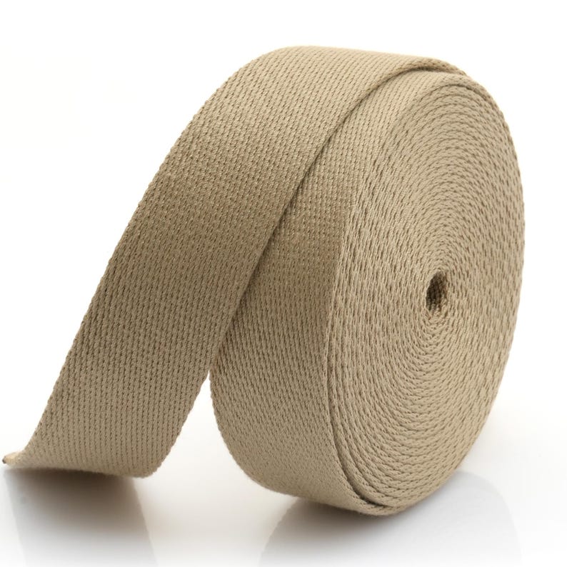 5Yards Heavy Cotton Webbing Strap 1" 1-1/4" 1-1/2" 2" – Thick Canvas Strap for Bag Making, Purse Strap, Camera Strap, DIY Craft Supply Khaki