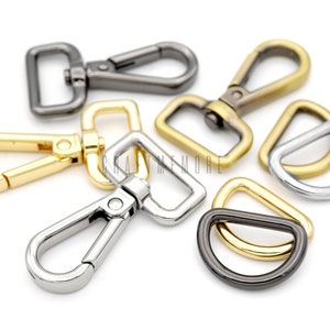 2sets Multi-Size Push Gate Snap Hooks Quality Metal Swivel Purse Clips with D Rings