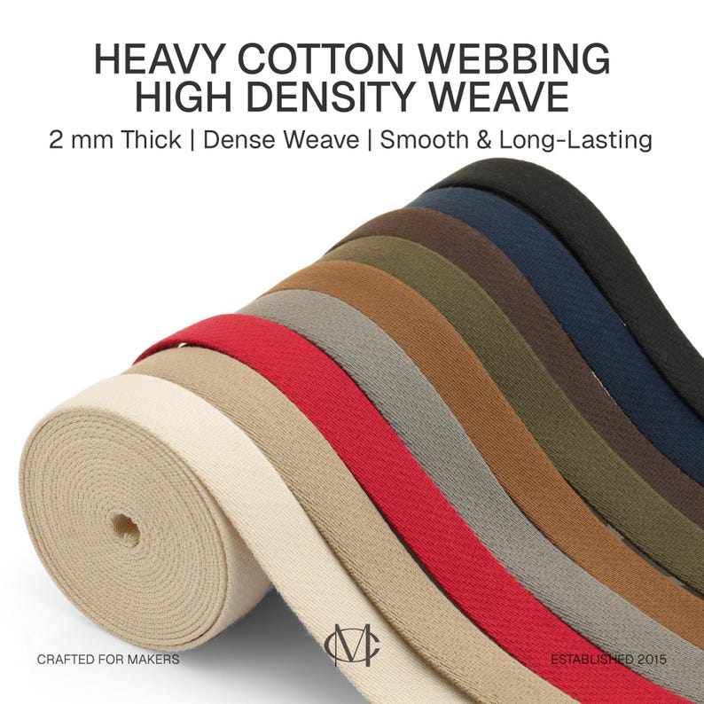 5Yards Heavy Cotton Webbing Strap 1" 1-1/4" 1-1/2" 2" – Thick Canvas Strap for Bag Making, Purse Strap, Camera Strap, DIY Craft Supply image 6