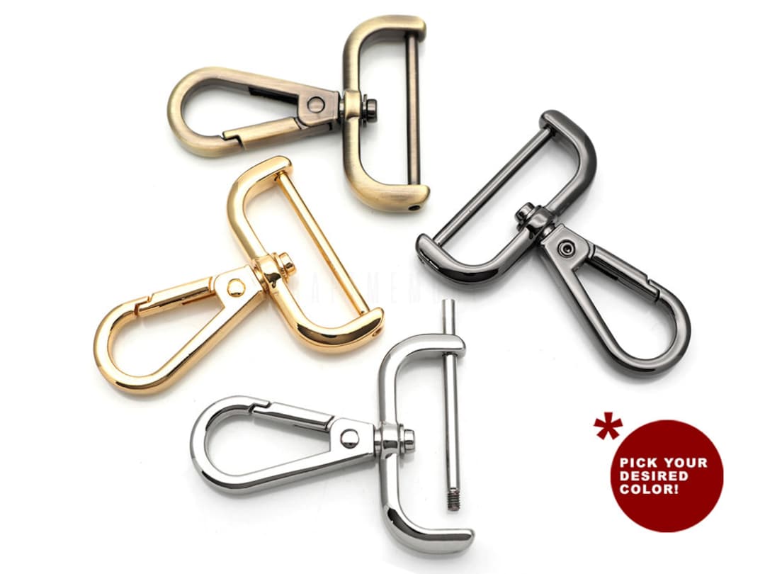 2 Gold Snap Hooks with Swivel for Bags, Metal, Large Push Gate Clips