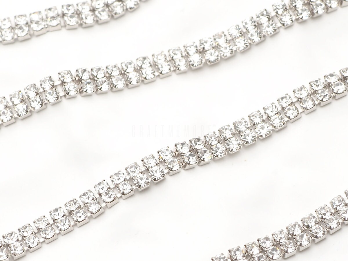 Clear Rhinestone Trims 2 Rows Clear Rhinestone Trim Silver Gold Tone, Crystal Trim, Rhinestone ...