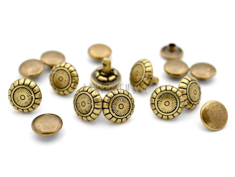 10pcs 3/8 ANTIQUE Brass Flower RIVETS Snap Leather Etsy