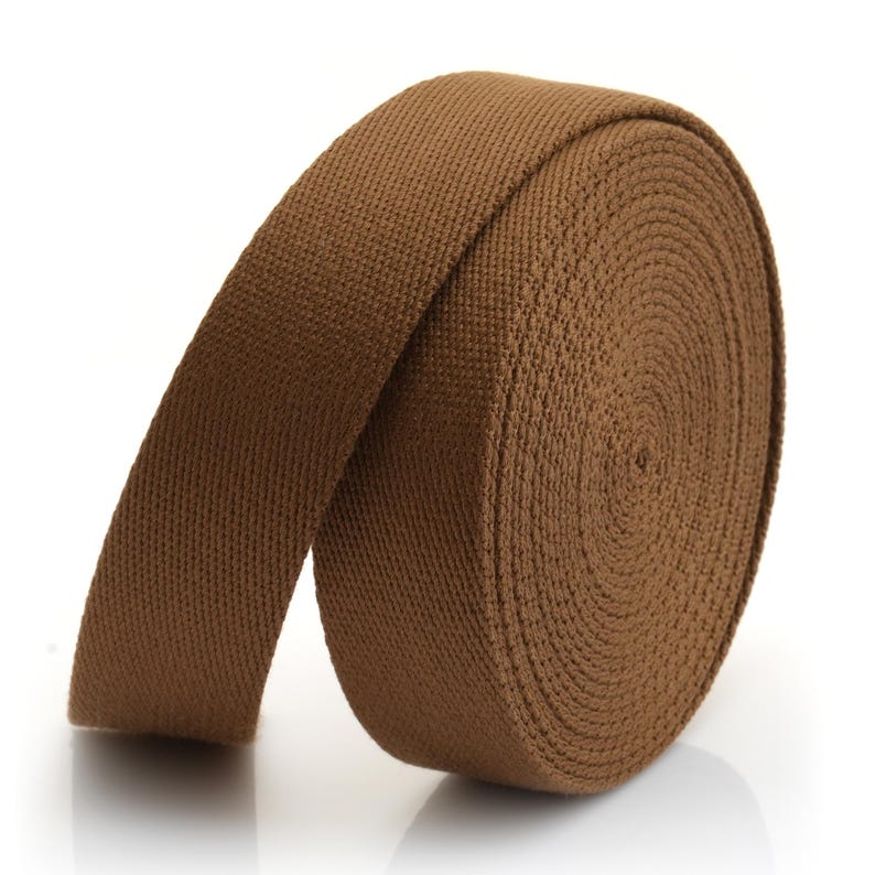 5Yards Heavy Cotton Webbing Strap 1" 1-1/4" 1-1/2" 2" – Thick Canvas Strap for Bag Making, Purse Strap, Camera Strap, DIY Craft Supply Umber