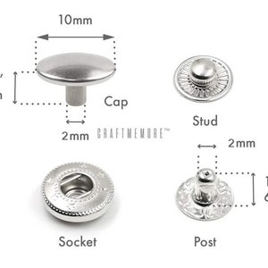 CRAFTMEmore Confezione Da 50 Bottoni A Pressione Argento | Multimisura 12mm | Chiusure Scatto Per Abbigliamento, Borse E Pelle