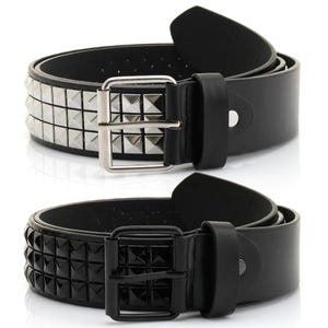 Studded Punk Belt – Pyramid Stud Faux Leather Belt in Black or Silver for All Genders 31-33 Inch Waist Pant - SPB1