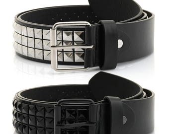 Studded Punk Belt – Pyramid Stud Faux Leather Belt in Black or Silver for All Genders 31-33 Inch Waist Pant - SPB1