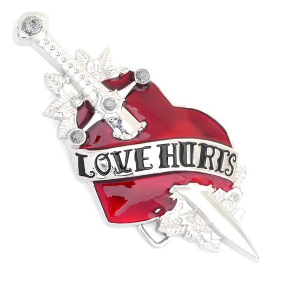 Love Hurts Belt Buckle – Red Enamel Heart, Gothic Rockabilly  display picture 1