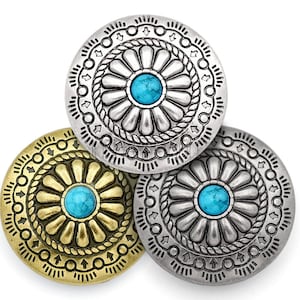 2pcs 1-1/8" Decorative Concho Turquoise Flower Native American Navajo Wallet Cowboy Screw Buttons Leather Craft