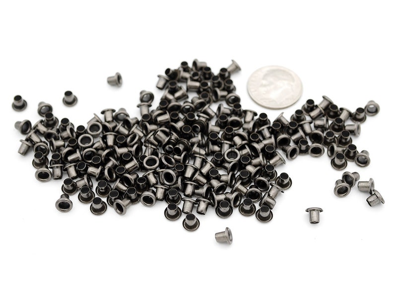 2mm 3mm Tiny Eyelets Self Backing for Bead Cores, Clothes, Leather, Paper label 200 pack Gunmetal