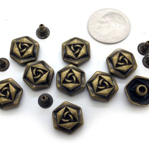 10sets 1/2inch Antique Brass, Bronze ROSE Flower Shape Rapid Rivet Studs Leather Craft