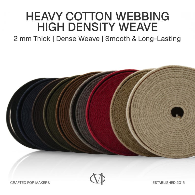 5Yards Heavy Cotton Webbing Strap 1" 1-1/4" 1-1/2" 2" – Thick Canvas Strap for Bag Making, Purse Strap, Camera Strap, DIY Craft Supply image 3