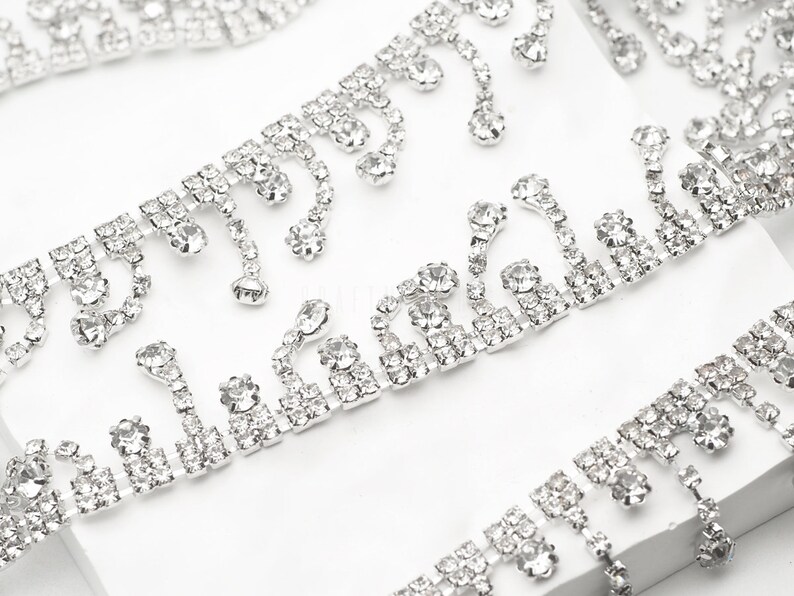 Clear Rhinestone Trims Clear Rhinestone Fringe Trim Silver Tone, Crystal Trim, Rhinestone ...