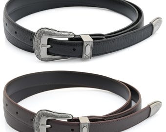 Western Leather Belt – 3/4" Wide, Genuine Cowhide with Pebbled Finish, Oxidized Buckle (HRB1)