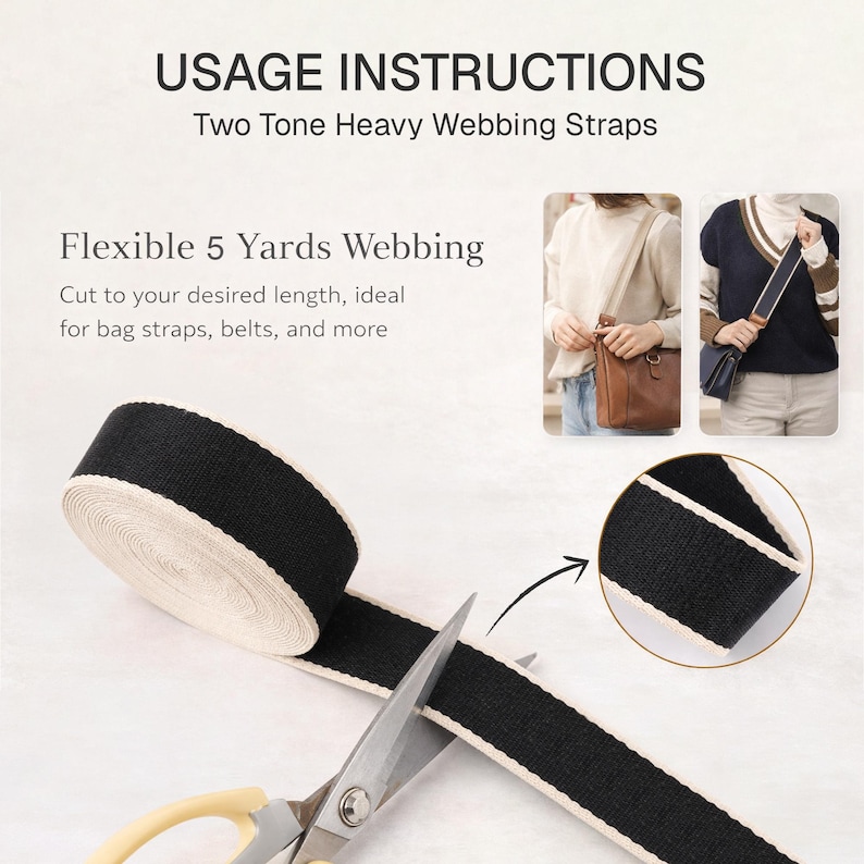 Two-Tone Cotton Poly Webbing Strap – Heavy Duty Bag Craft Belt (1.5 Inch) image 2
