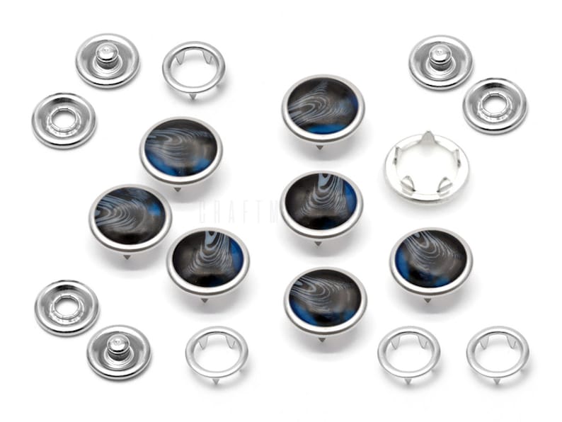 20 Sets 12mm Pearl Snaps Fasteners Pearl-Like Buttons for Western Shirt Clothes Washable Popper Studs Blue Marble