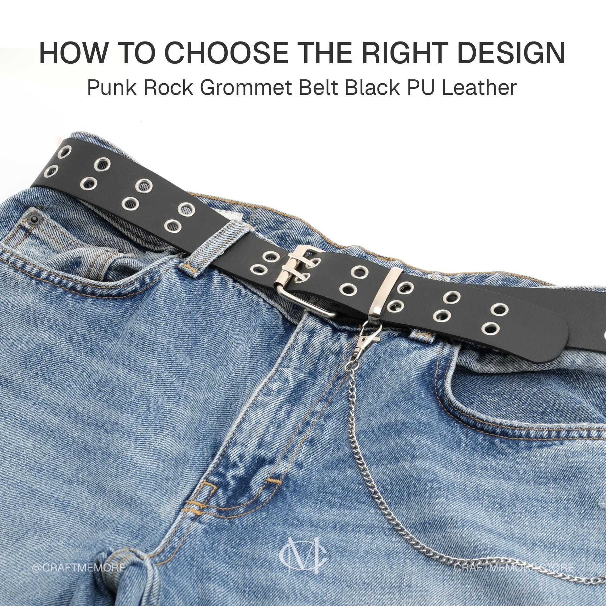 Grommet Belt With Metal Eyelets, Black PU Leather Punk Rock  display picture 2