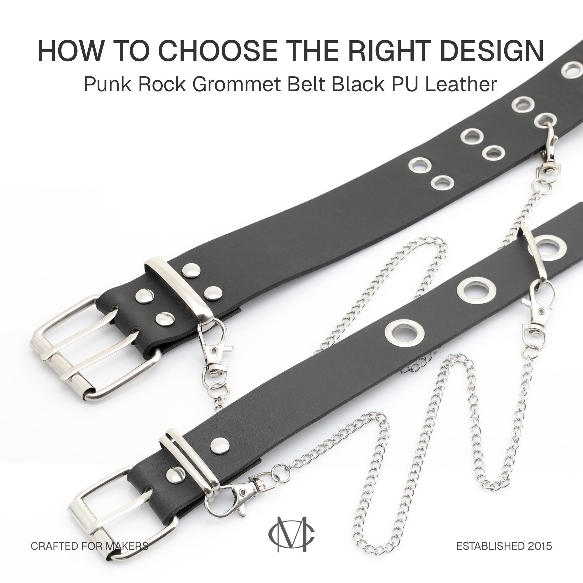 Grommet Belt With Metal Eyelets, Black PU Leather Punk Rock  display picture 1