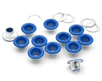 100pack 3/16" ID Blue Eyelets Grommets with Washers 5mm Aluminiums Eyelet for Shoes, Bead Cores, Clothes, Leather, Canvas