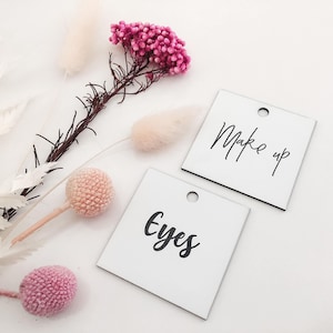 Customised acrylic tags, Personalised labels, Acrylic labels, Square acrylic tags, Organisation, Pantry labels, White square tags