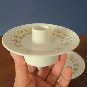 Rosenthal Studio Line candle holder by Raymond Loewy, Form 2000 with golden birds and flowers decor, white vintage candle holder, Germany