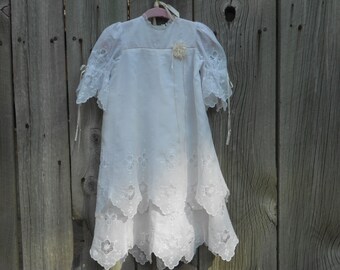 Christening Gown, Slip & Bonnet, Vintage Re-purposed, 0-3mo